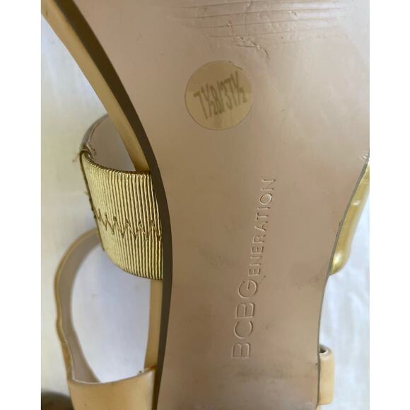 BCBGeneration Nude and Gold Heels, Sz 7.5 B, Strappy - Picture 7 of 7